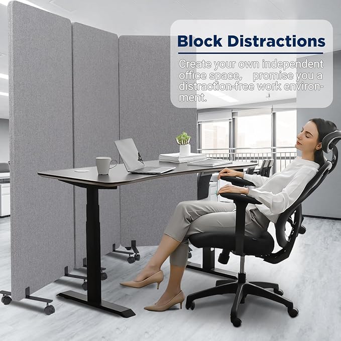 Sound Proof Dividers w/Wheels, Portable Office Wall Divider for Room Partition, Soundproof Room Divider Privacy Panel Partition Cubicle Wall Rolling Temporary Wall for Office