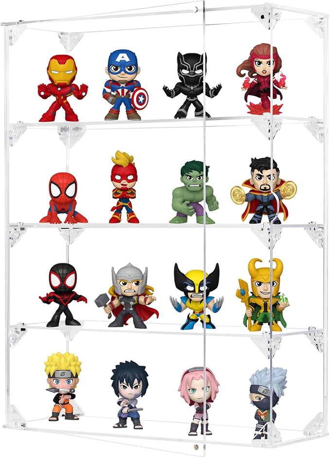 Acrylic Display Case, 4 Tier Clear Display Case for Mini Funko Pop Figures, Wall Mounted or Desktop Dustproof Display Cabinet Box for Collectibles Mini Toys Figurines Lego Model Dolls (12x4x15.9 inch)