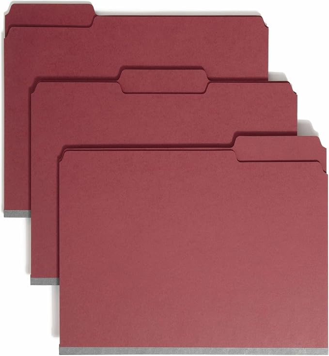 Smead Pressboard Fastener File Folder with SafeSHIELD Fasteners, 2 Fasteners, 1/3-Cut Tab, 2" Expansion, Letter Size, Bright Red, 25 per Box (14936)