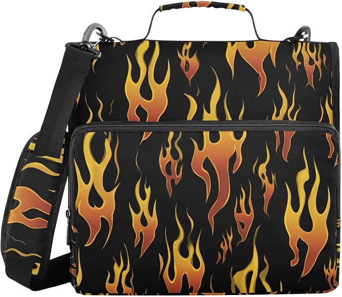 Yellow Orange Fire Flames 3 Ring Binder Bag 1.5 inch Binder Organizer with Zipper Shoulder Strap 500 Sheet Documents Storage for School Office