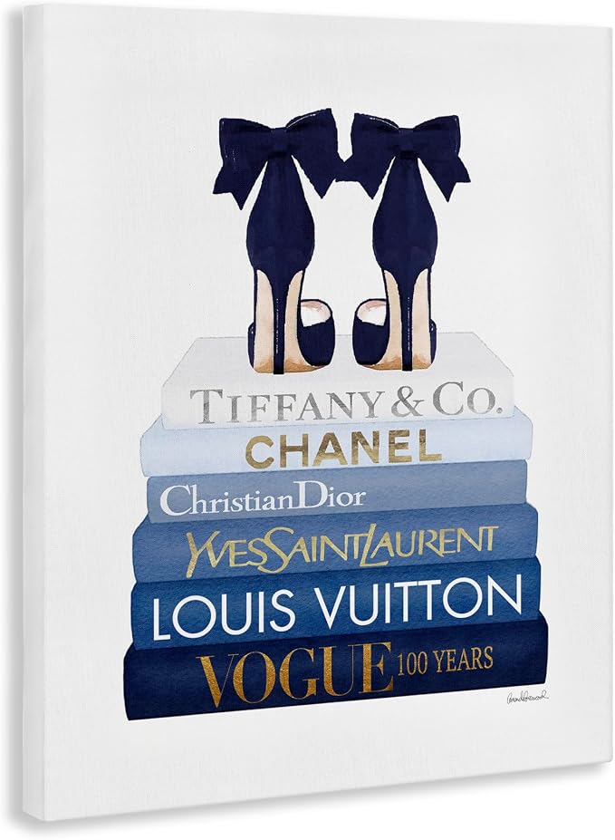 Chic Heels Bookstack Glam, 30 x 40 Inch Canvas Wall Art | Stupell Industries · By Amanda Greenwood · Ready to hang · Fashion forward decor for bedroom or office · Made in USA