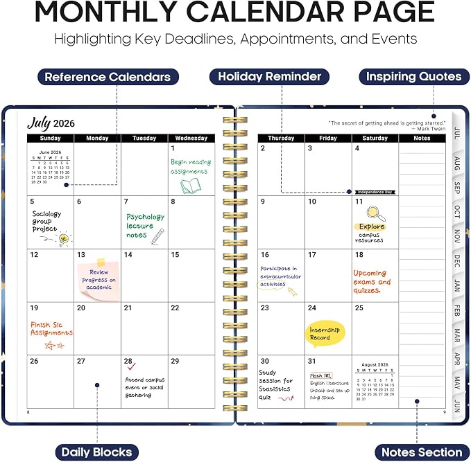Taja Planner 2026-2027, Jul 2026-Jun 2027 Monthly & Weekly Calendar Planner | 8.5" x 11", Hardcover Academic Calendar, Teacher Student Agenda Book with Tabs, School Office Supplies, Starry Night