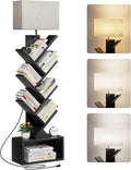 Evermagin 6 Tier Tree Bookshelf with Light, Bookcase, Black | Narrow Tower Design, Storage Cabinet for Book Organization, Tall Floor Standing Use, Living Room, Bedroom and Home Office
