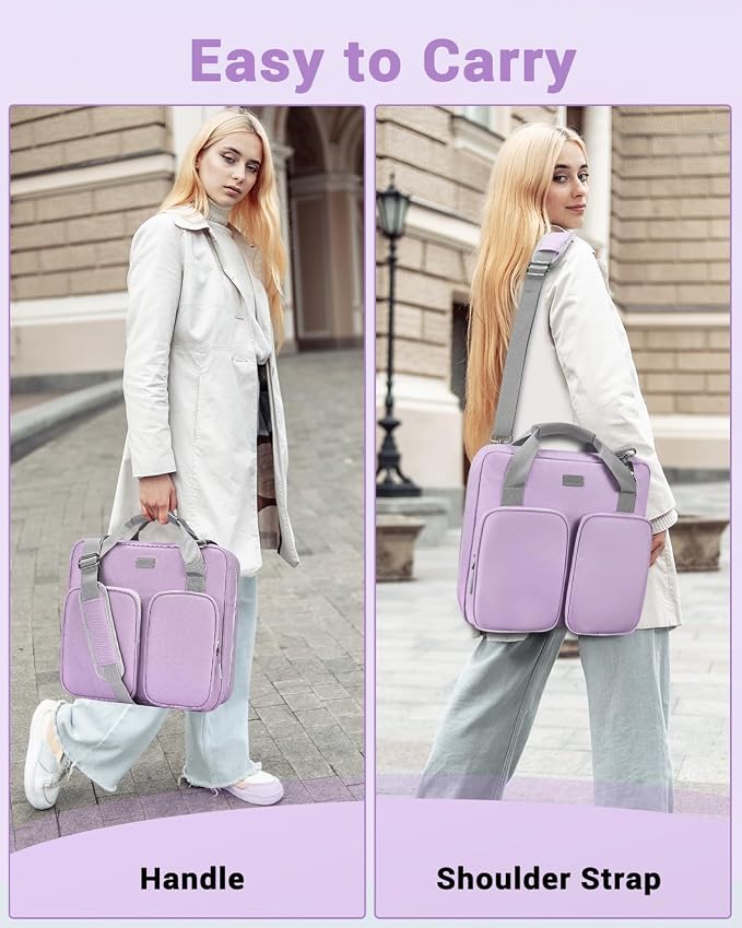 3 Inch Zipper Binder 3 Ring with Shoulder Strap & Multi-Pocket | Binder with Zipper Holds Up to 700 Sheets for Office School, Compatible with 13” MacBook Laptop ipad, Purple