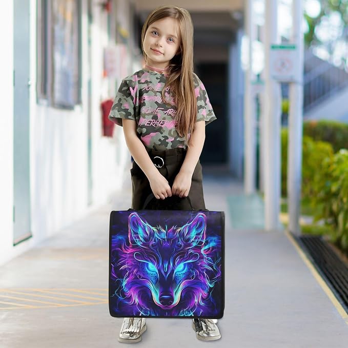 Custom Mystical Wolf Face 3 Ring Binder Bag 1.5 inch Personalized Name Binder Organizer 500 Sheet Documents Storage for School Office