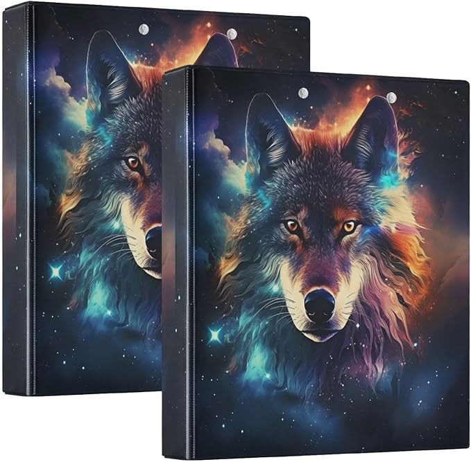 Galaxy Colorful Wolf 3 Ring Binder 1.5 Inch 2 Pack with 200 Sheet for Kids School Supplies Women Men Office