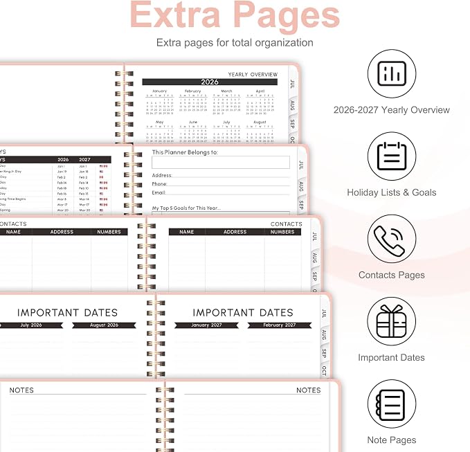 Planner 2026-2027, Weekly and Monthly Academic Year Calendar Planner, July 2026 - June 2027, Daily Agenda Book for Office School Supplies, A5(6.3'' x 8.5'')