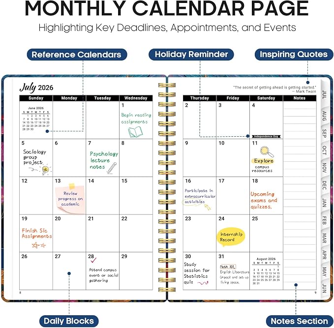 Taja Planner 2026-2027, Jul 2026-Jun 2027 Monthly & Weekly Calendar Planner | 6.3" x 8.5", Hardcover Academic Calendar, Teacher Student Agenda Book with Tabs, School Office Supplies, Impasto Blooms