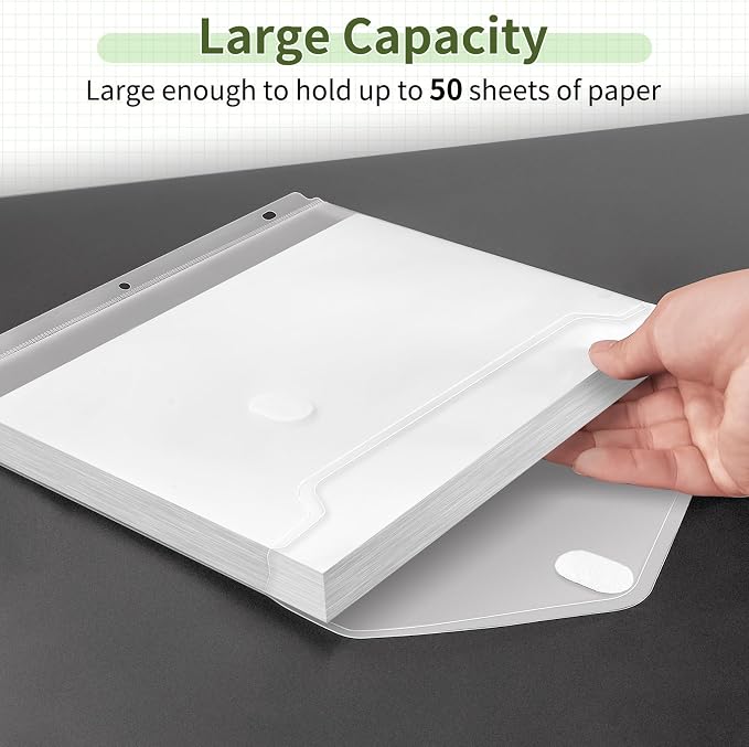 Sooez 6 Pack Binder Folders Pockets with Staggered Closures, Letter Size | Clear Binder Pockets for 3 Ring Binder, Space-saving Binder Organizer Sleeves, Binder Divider with Pockets, for School Office