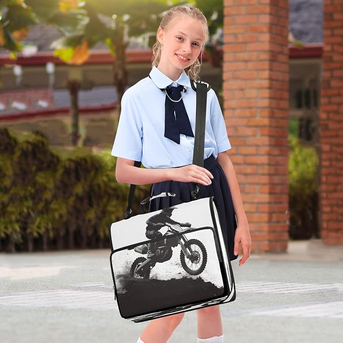 Motocross Rider Zipper Binder for School with Shoulder Strap & Extra Pockets - 1.5 Inch 3-Ring Binder Holds 500+ Sheets, Textbooks, Laptop