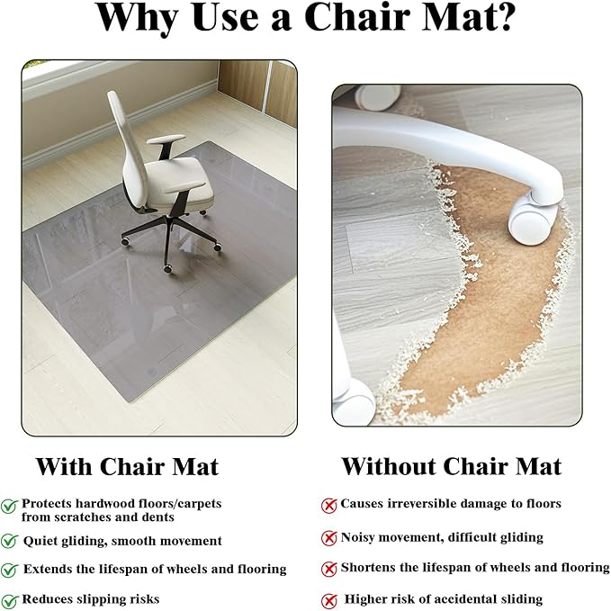 Koonmi Tempered Glass Chair Mat for Hardwood Floors & Carpets, 42" x 48“ Grey Heavy Duty Office Floor Protector, Scratch & Dust Concealing, Noise-Free for Home Office Desk