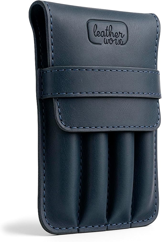 Pen Holder, Pencil Case, Minimalist Style Holder, Classic Storage, Full Grain Leather, Handmade, Slate Blue