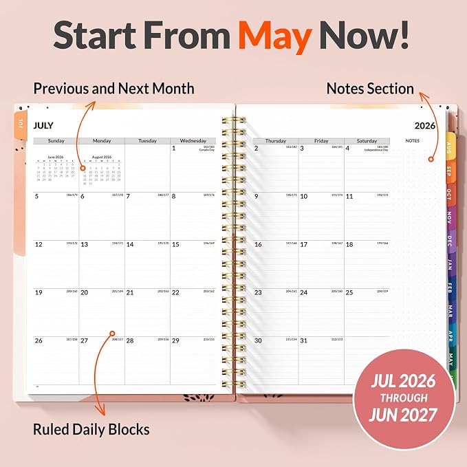 SUNEE 2026-2027 Appointment Book, Quarter-Hourly, Weekly & Monthly - from July 2026 to June 2027, 6.4"x8.3" Academic Planner, Flexible Cover, Note Pages, Bookmark, Spiral Binding, Abstract