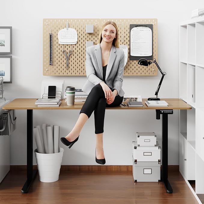 Shintenchi Standing Desk, 63x24 Inch Height Adjustable Electric Sit Stand up Desk, Ergonomic Rising Computer Table, Modern Lift Gaming Desk Workstation for Home Office, White