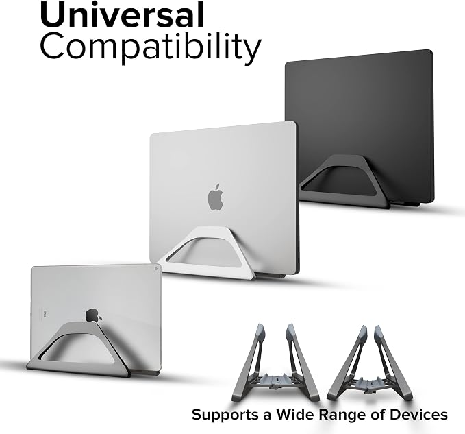Aluminum Vertical Laptop Stand with Gravity Auto-Lock – Adjustable Laptop Holder Vertical fits MacBook Pro/Air, Chromebook & Gaming Laptops up to 17.3" – Space-Saving Desktop Dock - Grey
