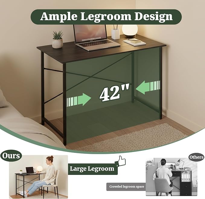 44 Inch Computer Desk, Writing Desk for Home Office Bedroom Small Spac | 265 lb Capacity, Reinforced X-Frame, Waterproof MDF Top, Scratch-Resistant Surface, Easy Assembly, Black