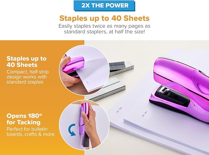 Bostitch Heavy Duty Stapler Value Pack, 40 Sheet Capacity, Metallic Purple