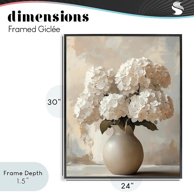 'Vase of Hydrangeas in Bloom'| Framed Giclee Art | Stupell Industries | Black, 24 x 30 Inches, Easy to Hang and Sturdy, Made in USA, by LSR Design Studio