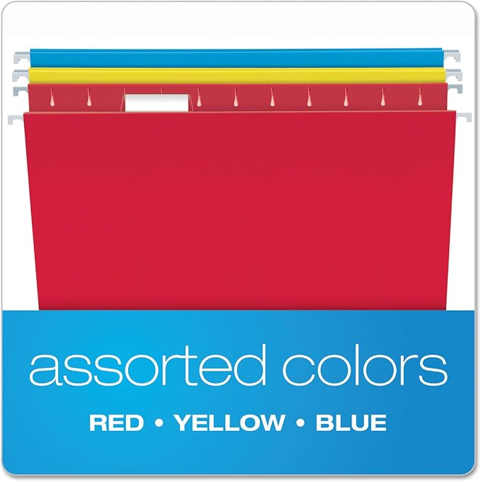Pendaflex Recycled Hanging Folders, Letter Size, Assorted Colors, 1/5 Cut, 25/BX (81612)