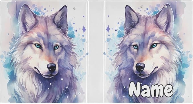 Custom 3 Ring Binder Wolf Watercolor 1.5" Round Ring Binders Personalized Name View Binder with 200 Sheet for Kids School Supplies Women Men Office, 1 Pack