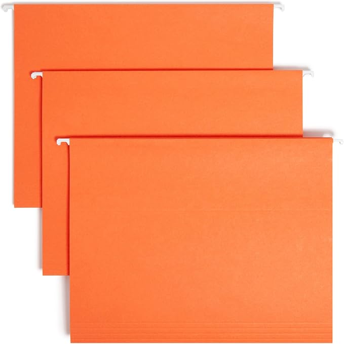 Smead Standard Hanging File Folders, 25 Count, Orange, 1/5-Cut Adjustable Tabs, Letter Size (64065)