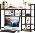 Snughome Desk Shelf, 38.6" Desktop Organizer Shelf, Desk Hutch for Computer Monitor, 4 Tier Desk Display Rack with Pegboard Hooks Set, Wood Desktop Bookshelf for Home Office Dorm