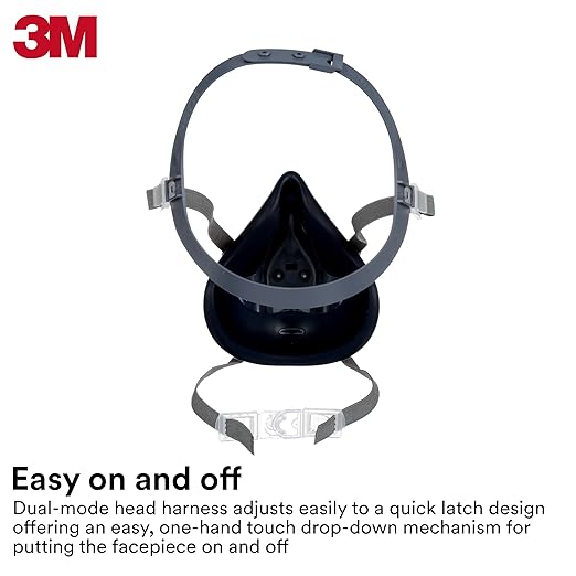 3M Reusable Respirator Half Facepiece 7502, NIOSH, Medium | 3M Cool Flow Valve, Dual Airline Supplied Air Compatible, Integrated Dropdown Suspension, Bayonet Connections