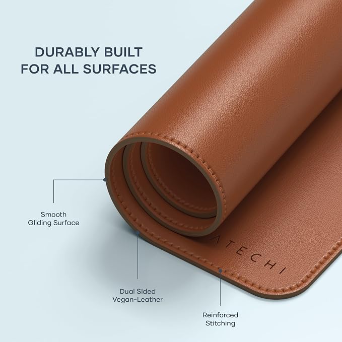 Satechi Vegan-Leather Desk Mat, Scratch and Water Resistant, Brown | Large Mouse Pad, Ergonomic, Easy to Clean, 26.8 x 12.4 x 0.1 inches, for Office and Home