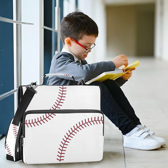 Ball Lace Baseball Binder Bag 3 Ring Zipper with Handle Shoulder Strap | for School Work Office Organizer Storage Case