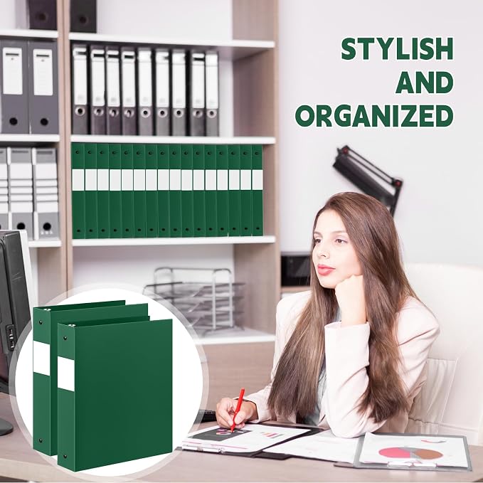 Henoyso 24 Pcs 1.5 Inch 3 Ring Binders, Letter Size,Dark Green | Binders Bulk, Holds 350 Sheets, Round Rings, Durable Flexible PP Plastic Covers, Pockets Labels, School Office Supplies