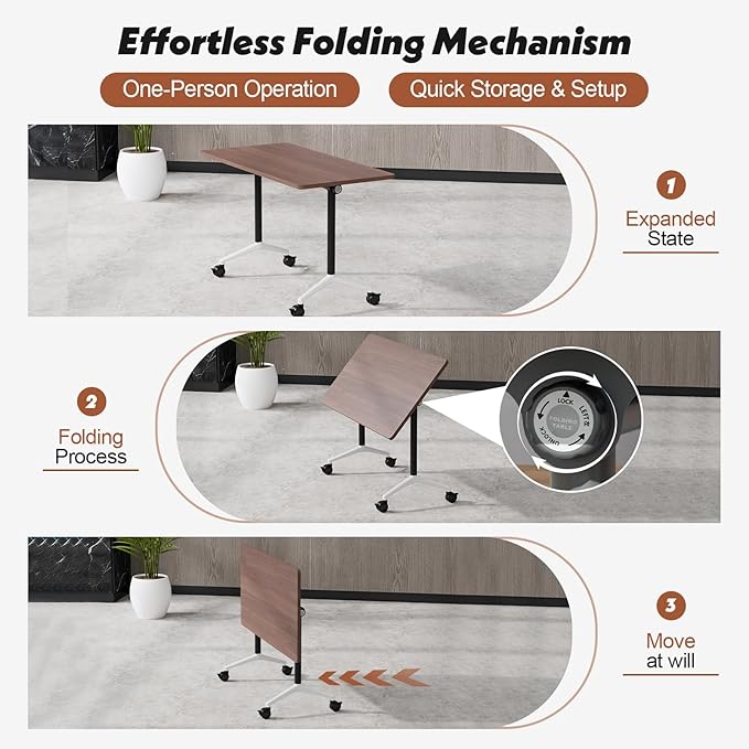 Goakwwuz Conference Room Table, Folding Conference Tables,Thicken Grey Tabletop,Flip Top Wooden Seminar Meeting Room Table for Conference Room Offices (4, Walnut, 70.8”)