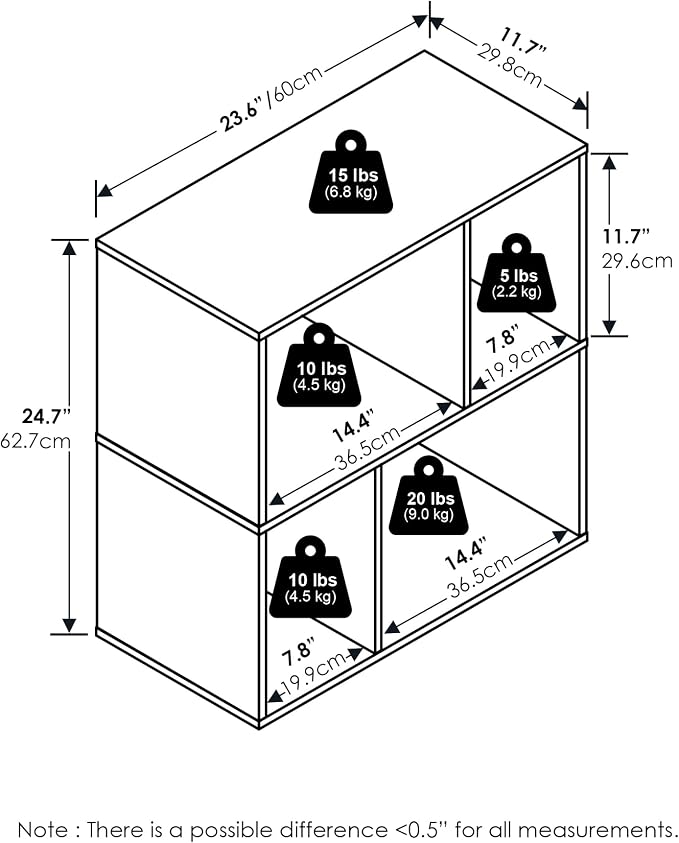 Furinno DALY Book Shelf, 4-Cube Bookshelf, Cube Storage Organizer Bookcase with Irregular Compartments, 11.7 x 23.6 x 24.7, for Living Room, Bedroom, Home Office, Espresso