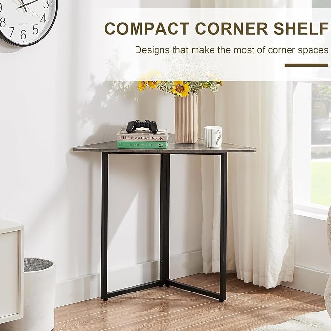 VECELO Corner Desk,Office Tables for Living Room for Small Space Triangle Computer Desk with Steel Frame Corner Shelves with Metal Frame Writing Desk for Workstation Classic Grey 31.1" 2 Set