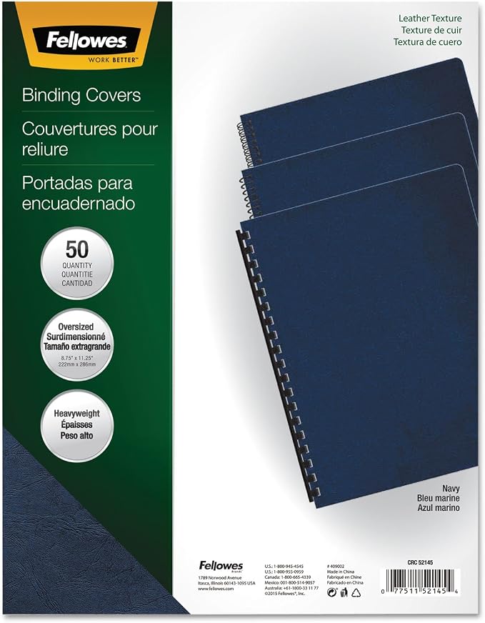 FEL52145 - Fellowes Executive Presentation Covers - Oversize, Navy, 50 Pack