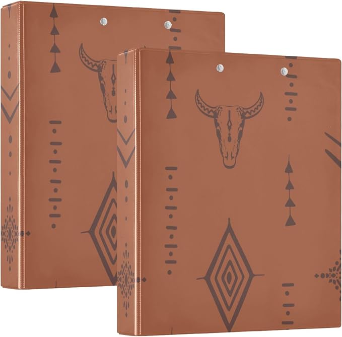 3 Ring Binder 1 Pack, 1.5 Inch D Ring A4 Letter Size Round Ring Binder with Clear Interior Pockets for Office Supplies Western Bull Boho