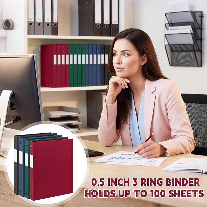 Henoyso 1/2 Inch 3 Ring Colored Binders Soft Flexible, 8.5'' x 11'' Plastic Floppy Binders Bendable with 2 Pockets, Colorful Binder Bulk for School Office Business ，12 Pack (Assorted Classic Color)