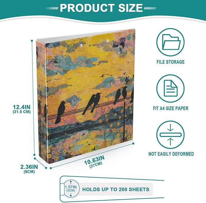 Black Bird Colorful Oil Painting 3 Ring Binders 1.5 Inch Clear View Three Ring Binders Versatile Binder for Work School Office Supply 1 Pack