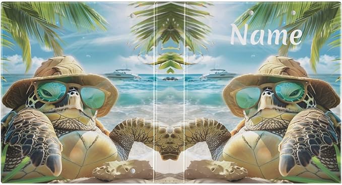 Custom 3 Ring Binder Turtle Summer Beach 1.5" Round Ring Binders Personalized Name View Binder with 200 Sheet for Women Men Office Kids School Supplies, 1 Pack