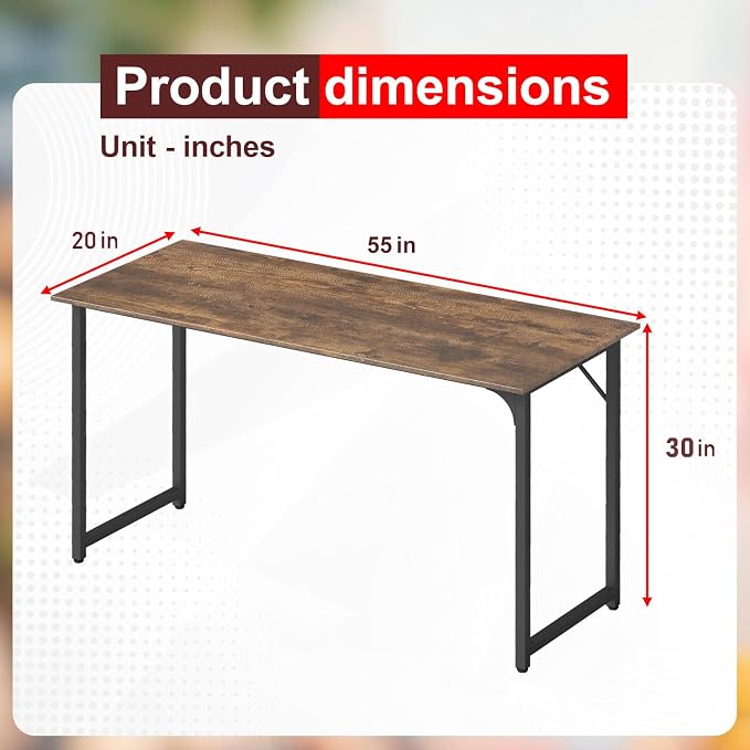 PayLessHere | 55 Inch Computer Desk | Vintage | Office Desk with Metal Frame, Adjustable Feet | Water-Resistant, Scratchproof Surface | Sturdy Writing Table for Home Office or Study | Pack of 1