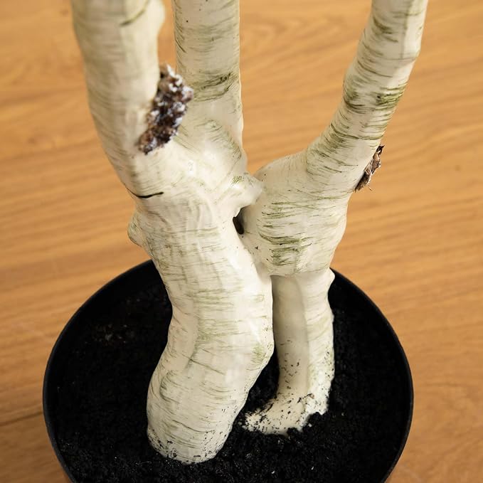 Nearly Natural 6 ft Artificial Birch Tree with Real Touch Leaves and Pot | Bendable Branches, Light-Hued Bark, Nursery Planter Included, Indoor Corner Decor, Maintenance-Free foliage