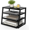 Fenge Desk Shelf Organizer, 4-Tier Tower Desktop Office Shelves, Black | Wood and Metal Open Shelf, Corner File Organizer for Office Supplies, Top of Desk Organizers and Accessories