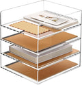 Acrylic Paper Organizer Letter Tray, Stackable Desk Organizer, 4-Tier | Desk Organizers and Accessories, Vertical File Tray, Workspace Office Supplies Organizer for Office Classroom Home, Clear