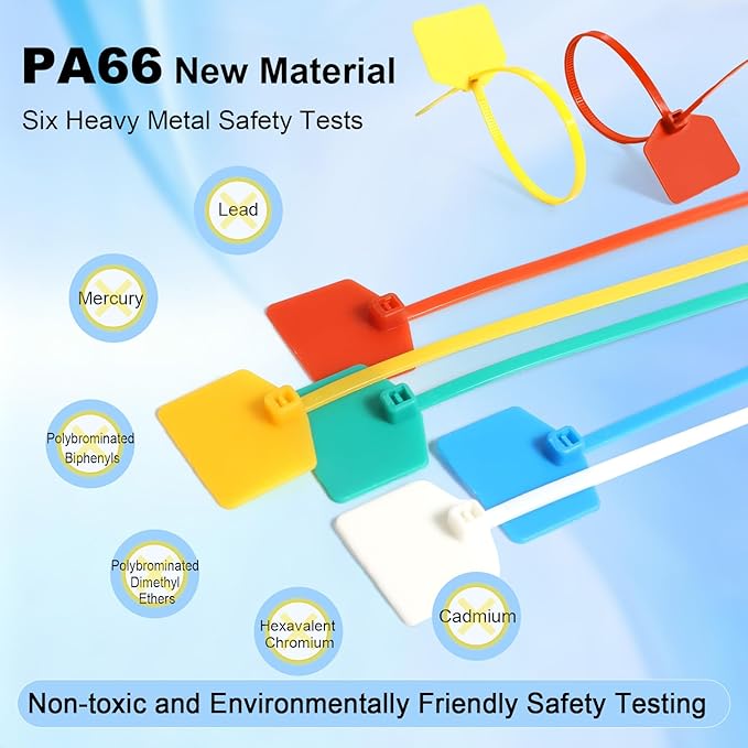 6 in Marker Nylon Cable Ties, Plastic Water Proof Tags, Self-Locking Written-on Cable Marker, Security Seals Label for Cabling, Wire Marking Label, Shipping Hanging Tags - Blue/ 100pcs
