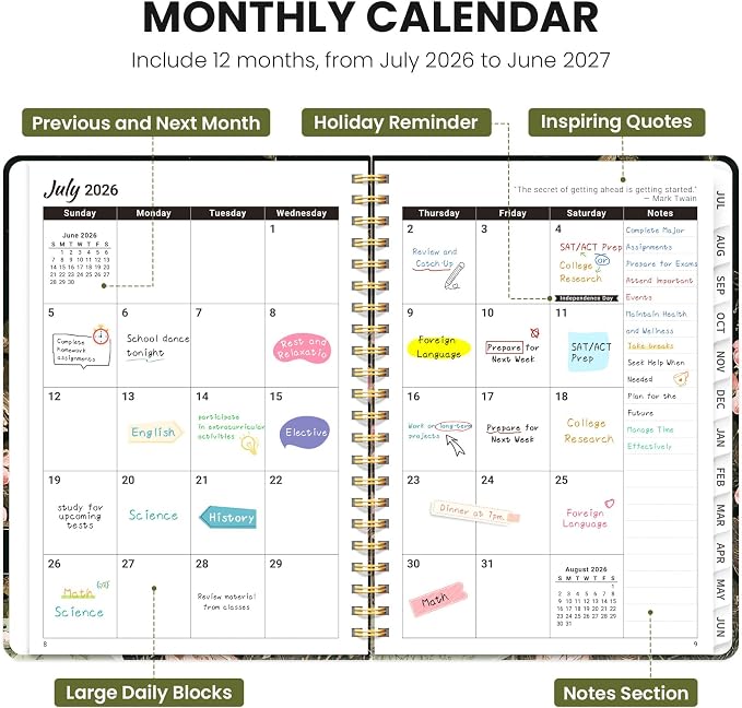 Planner 2026-2027, Academic Year Monthly & Weekly Planner Caledndar, July 2026 - June 2027, Hardcover Large Planning Agenda Book with Tabs for School Office Supplies, 8.5" x 11" - Wildwood Fox