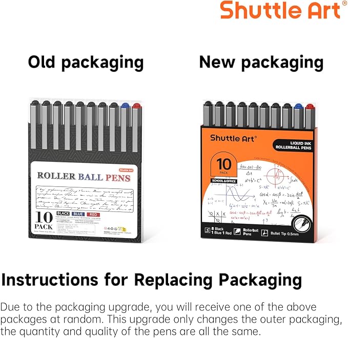 Shuttle Art Rollerball Pens, 10 Pack(8 black 1 blue 1 red) Liquid Ink Pens, 0.5mm Extra Fine Point, Quick Drying for Writing Journaling Taking Notes School Office
