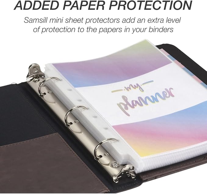 Samsill Vintage Leather Mini 3 Ring Binder 1 Inch Round Ring (Holds 200 Sheets), 5.5 x 8.5 Inch Documents, Professional Organizer, Planner, Notebook, Brown