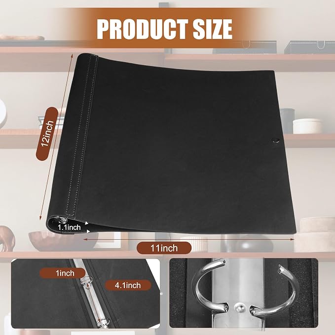 Teling 1 Pcs Leather 3 Ring Binder Holds 8.5 x 11 Inch Paper Binder Organizer Vintage Faux Leather Portfolio Folder Planner for Office Home Document Photo Diary Supplies (Black)
