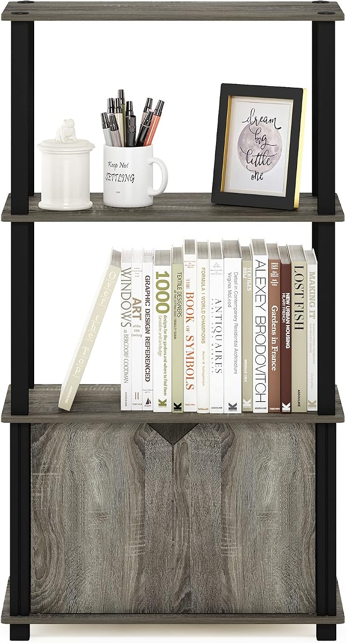 Furinno Go Green 4-Tier Storage Shelves, Book Shelf, French Oak | Open Shelf and Closed Storage, Bookcase, Display Shelf, for Organization and Storage, Living Room, Garage, Home Office