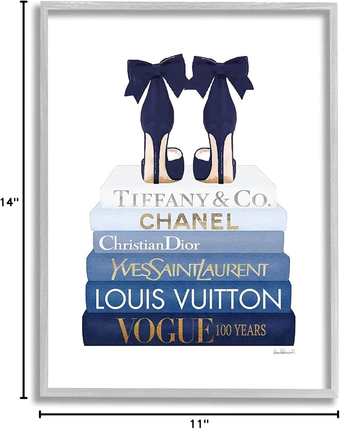 Chic Bookstack Heels Fashion, 11 x 14 Inch Framed Giclée Print | Stupell Industries · By Amanda Greenwood · Ready to hang · Great for bedroom or office · Made in USA