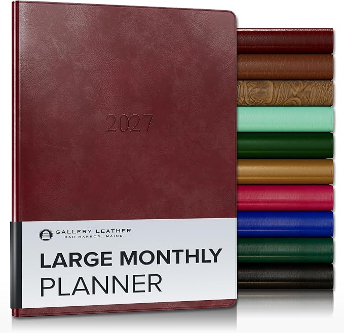 Gallery Leather Large Monthly Planner 2026-2027 Acadia Burgundy